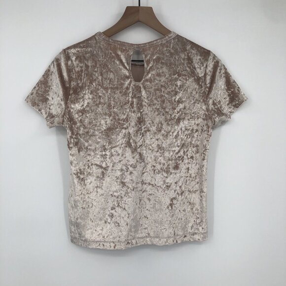 Hollister Crushed Velvet Cropped Short Sleeve T-Shirt Top Medium Beige/tan - Picture 3 of 5